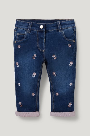 Bébé filles - Jean chaud bébé - à fleurs - jean bleu clair