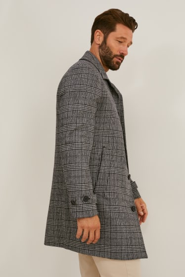 Uomo - Cappotto lana merino - a quadretti - grigio / nero
