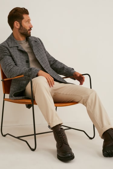 Uomo - Cappotto lana merino - a quadretti - grigio / nero
