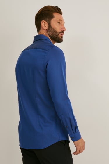Hommes - Chemise de bureau - slim fit - cutaway - facile à repasser - bleu foncé