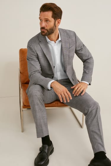Pánské - Oblekové sako - regular fit - LYCRA® - kostkované - šedá
