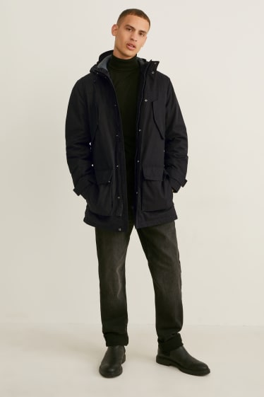 Men - Parka with hood - black