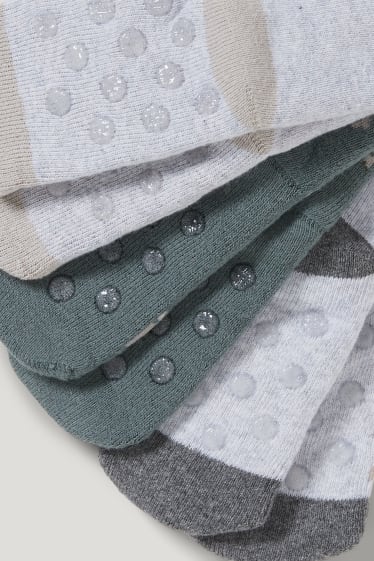 Baby Boys - Wielopak, 3 pary - łoś - antypoślizgowe skarpetki niemowlęce z motywem - szary / ciemnozielony