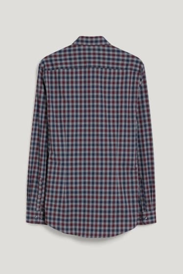 Hommes - Chemise de bureau - coupe slim - col kent - facile à repasser - matière recyclée - gris / rouge foncé