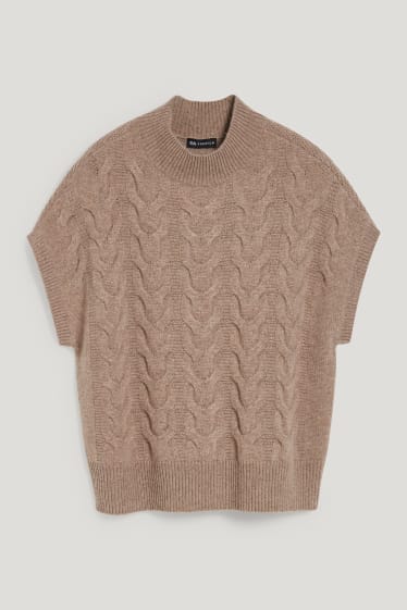 Women - Cashmere jumper - cable knit pattern - light brown