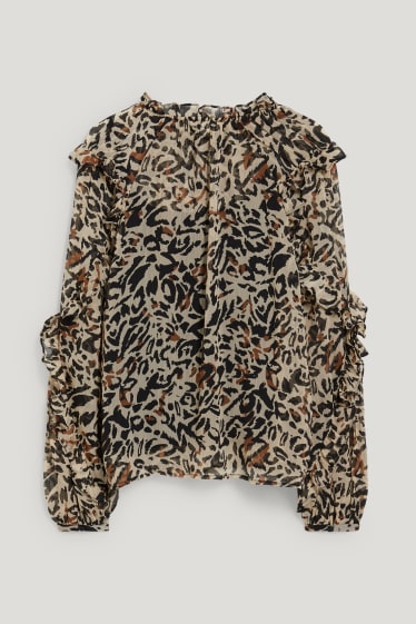 Femmes - Chemisier de gaze - à motif - noir / beige