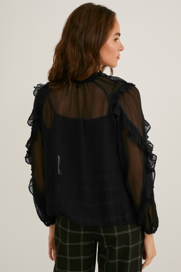 Damen - Chiffon-Bluse - schwarz