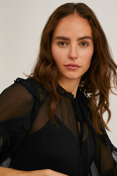 Damen - Chiffon-Bluse - schwarz