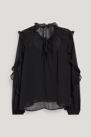 Damen - Chiffon-Bluse - schwarz