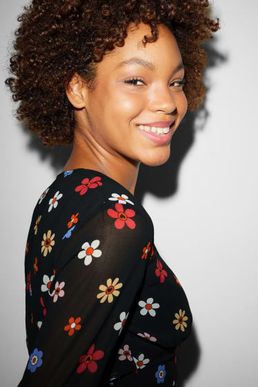 Clockhouse Girls - CLOCKHOUSE - blusa di chiffon dal taglio corto - a fiori - nero