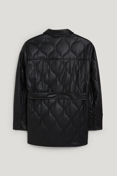 Dames - Gewatteerd overshirt - imitatieleer - zwart