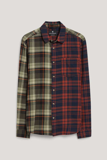 Clockhouse homme - CLOCKHOUSE - chemise - regular fit - col kent - à carreaux - marron / vert foncé