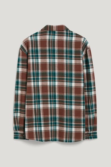 Clockhouse homme - CLOCKHOUSE - chemise en flanelle - relaxed fit - col kent - à carreaux - marron / vert foncé