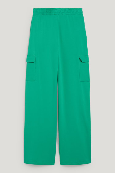 Exclusiv online - CLOCKHOUSE - pantaloni cargo din molton - talie medie - palazzo - verde