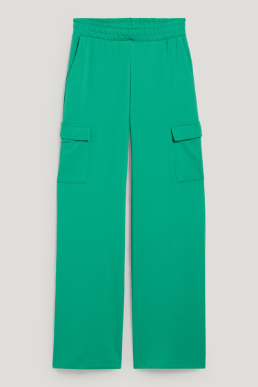Exclusiv online - CLOCKHOUSE - pantaloni cargo din molton - talie medie - palazzo - verde