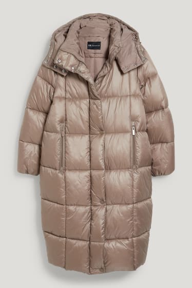 Femmes - Manteau doudoune à capuche - taupe