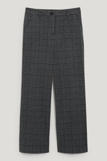 Donna - Pantaloni di stoffa - vita media - gamba ampia - da materiali riciclati - a quadretti - grigio / nero