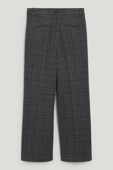 Donna - Pantaloni di stoffa - vita media - gamba ampia - da materiali riciclati - a quadretti - grigio / nero