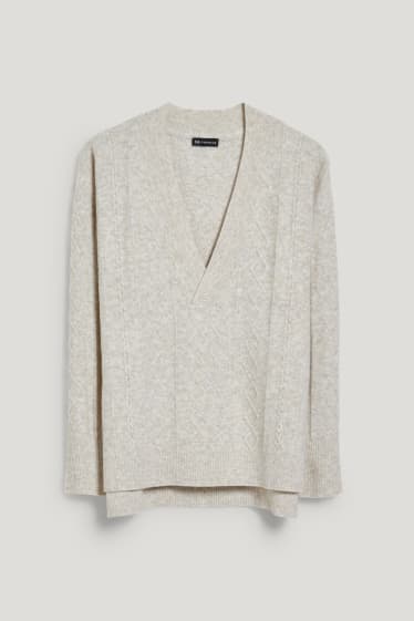 Femmes - Pull - motif tressé - beige chiné