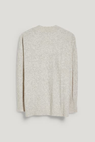 Femmes - Pull - motif tressé - beige chiné