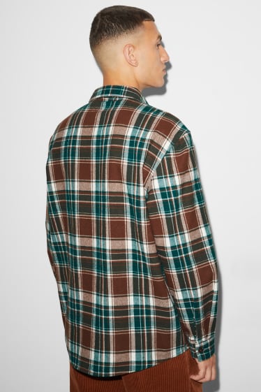 Clockhouse homme - CLOCKHOUSE - chemise en flanelle - relaxed fit - col kent - à carreaux - marron / vert foncé