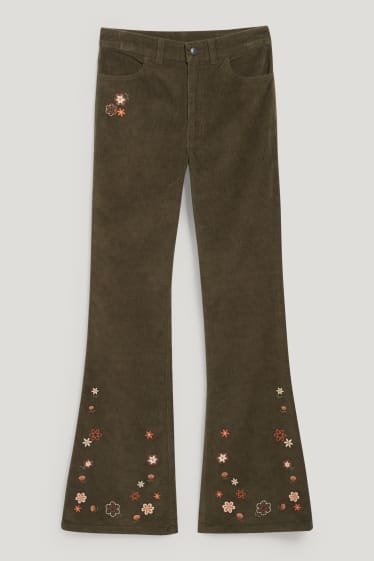 Clockhouse Girls - CLOCKHOUSE - broek van corduroy - high waist - flared - gebloemd - groen