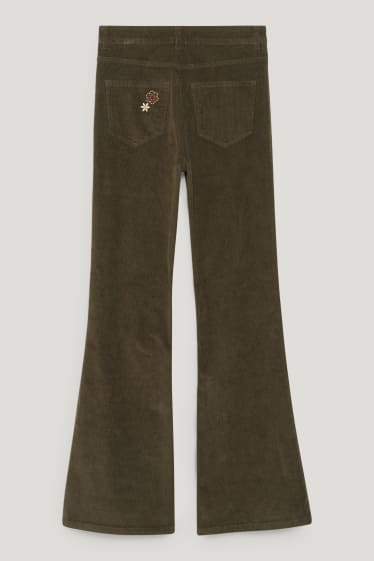 Clockhouse Girls - CLOCKHOUSE - broek van corduroy - high waist - flared - gebloemd - groen