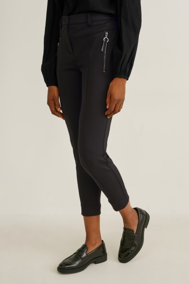Damen - Stoffhose - Mid Waist - Slim Fit - schwarz