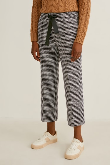 Donna - Pantaloni di jersey - gamba ampia - a quadretti - nero / bianco