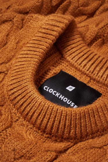 Clockhouse pro kluky - CLOCKHOUSE - svetr - copánkový vzor - havanna