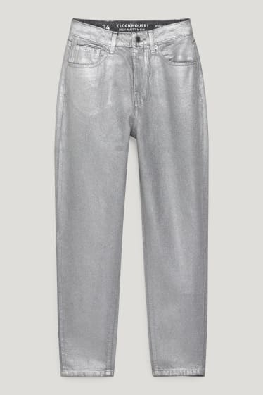 Clockhouse Girls - CLOCKHOUSE - mom jeans - talie înaltă - LYCRA® - argintiu