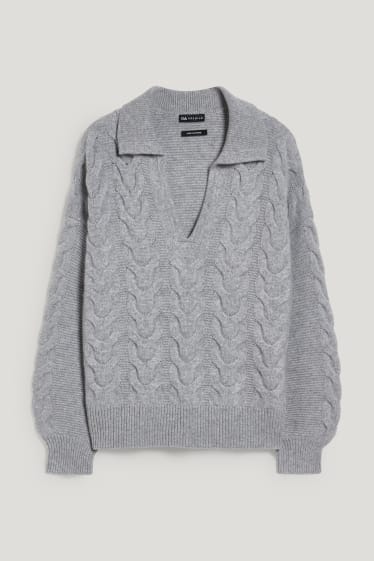 Mujer - Jersey de cachemir - de ochos - gris claro jaspeado