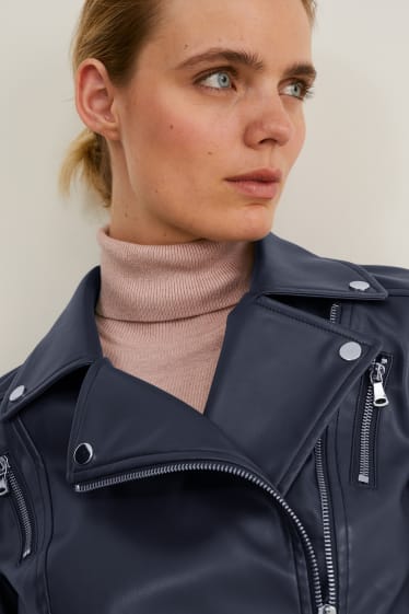 Donna - Giacca stile motociclista - similpelle - blu scuro