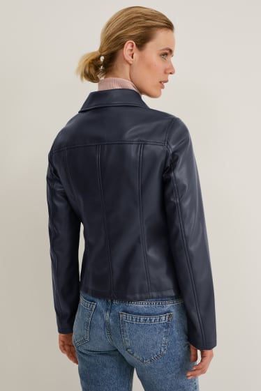 Femei - Jachetă de motociclist - imitație de piele - albastru închis