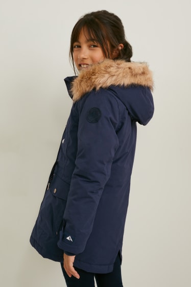 Filles - Parka avec capuche et garniture en fausse fourrure - hiver - bleu foncé