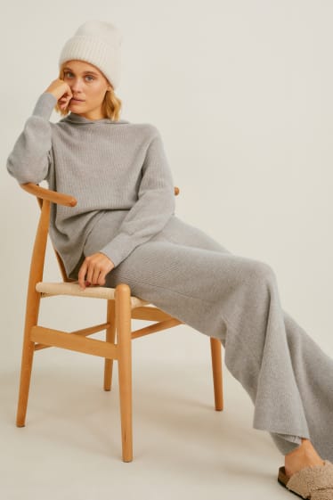 Mujer - Jersey de cachemir con capucha - beis jaspeado