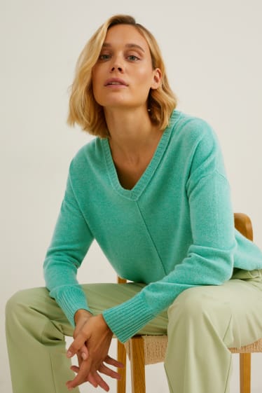 Damen - Kaschmir-Pullover - grün-melange