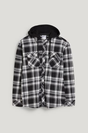 Clockhouse Boys - CLOCKHOUSE - giacca camicia con cappuccio - a quadretti - nero / bianco