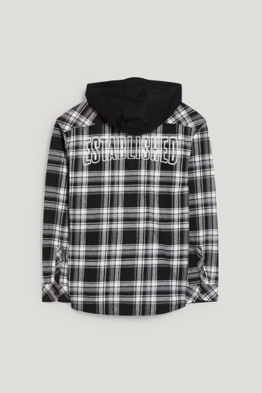 Clockhouse Boys - CLOCKHOUSE - giacca camicia con cappuccio - a quadretti - nero / bianco