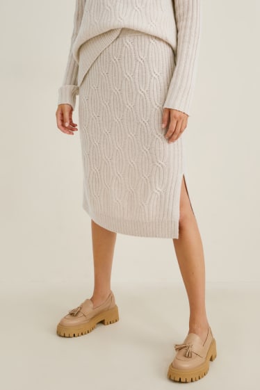 Women - Cashmere skirt - cable knit pattern - beige-melange