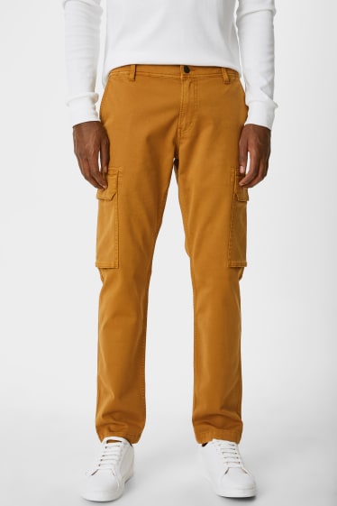 Pánské - Cargo kalhoty - tapered fit - hořčicově žlutá