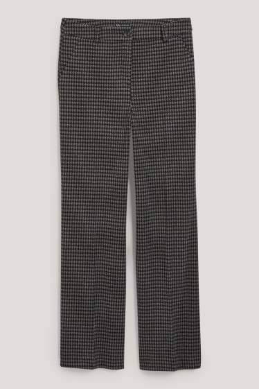 Donna - Pantaloni di stoffa - vita media - gamba ampia - a quadretti - grigio scuro
