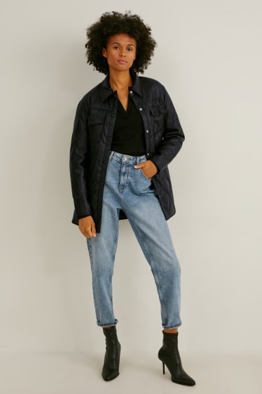 Dames - Gewatteerd overshirt - imitatieleer - zwart