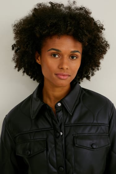 Dames - Gewatteerd overshirt - imitatieleer - zwart