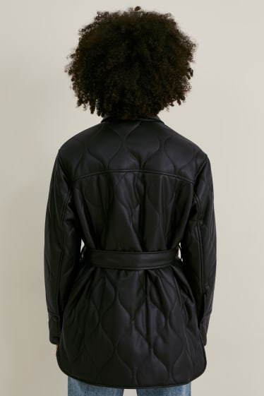 Dames - Gewatteerd overshirt - imitatieleer - zwart