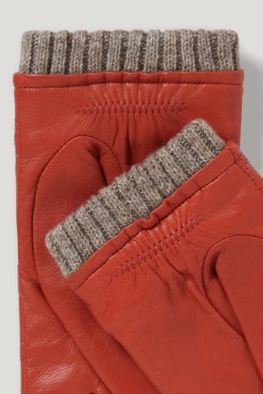 Femmes - Gants en cuir à fonction tactile - orange foncé