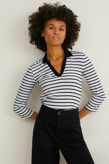 Mujer - Polo - de rayas - blanco / negro