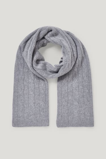 Women - Cashmere scarf - cable knit pattern - gray-melange