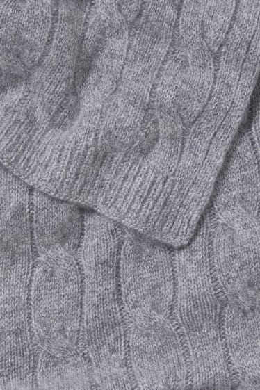 Femmes - Écharpe en cachemire - motif tressé - gris chiné