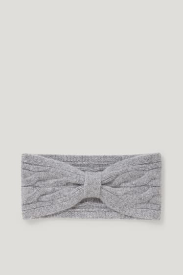 Femmes - Bandeau de front en cachemire - motif tressé - gris chiné